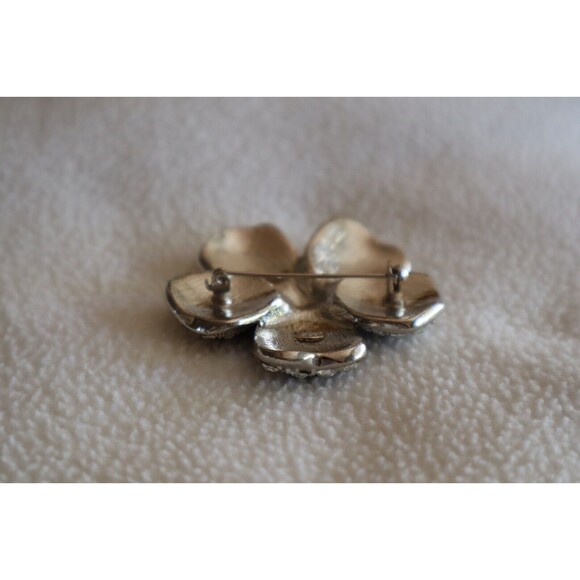 Vintage Signed Avon Blue Waffle Lucite Rhinestone Flower Silver Tone Brooch 1.8" - Picture 7 of 14